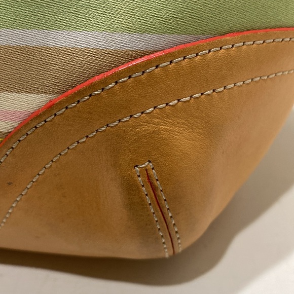 COACH (#4435) Multicolored Striped Fabric/ Tan Leather Shoulder/ Tote Bag - Picture 3 of 16